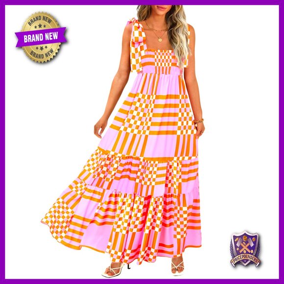 Dresses & Skirts - Boho Maxi Dress Spaghetti Straps Square Neck Smocked Waist A-Line Beach Casual